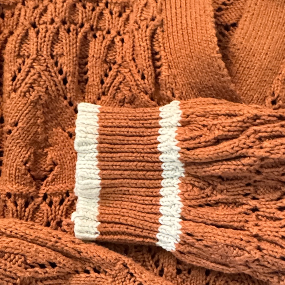 Universal Thread Rust Knit Polo Sweater with Cream Trim - retro, classic, crop - Picture 4 of 5